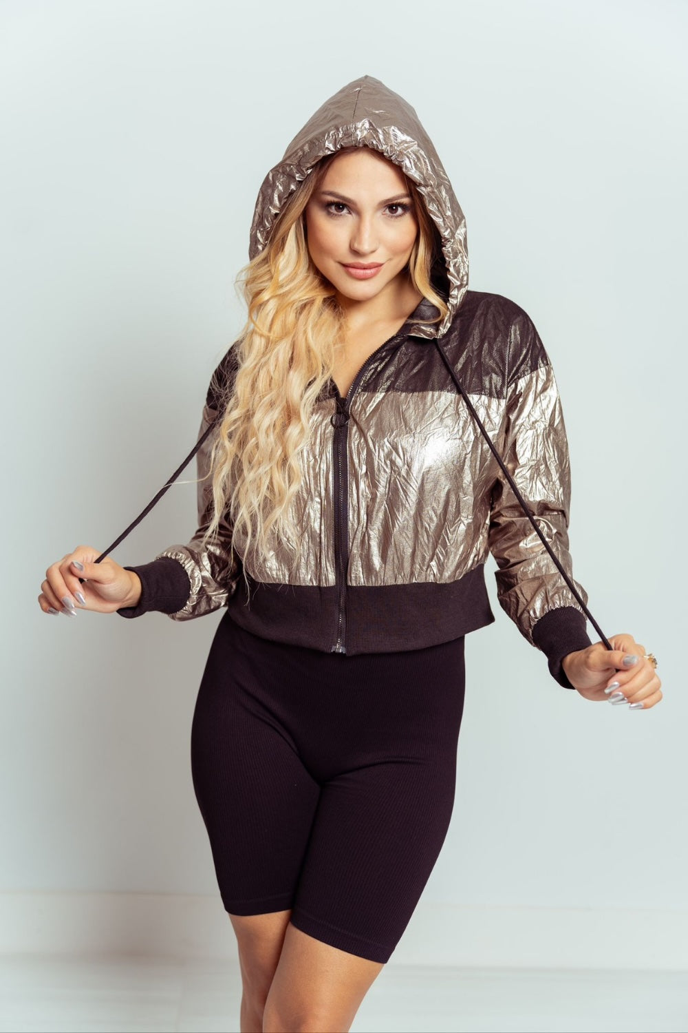 Hooded Metallic Windbreaker