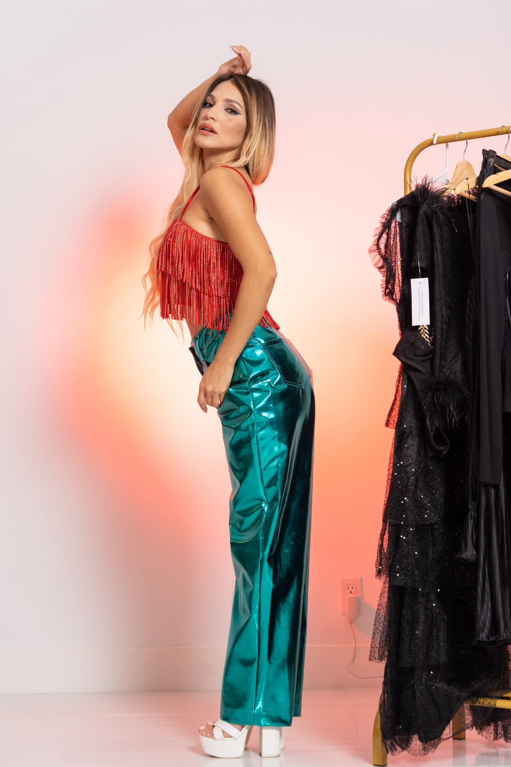 Lupe Metallic Aquamarine Trouser / The Bang Bang Shop