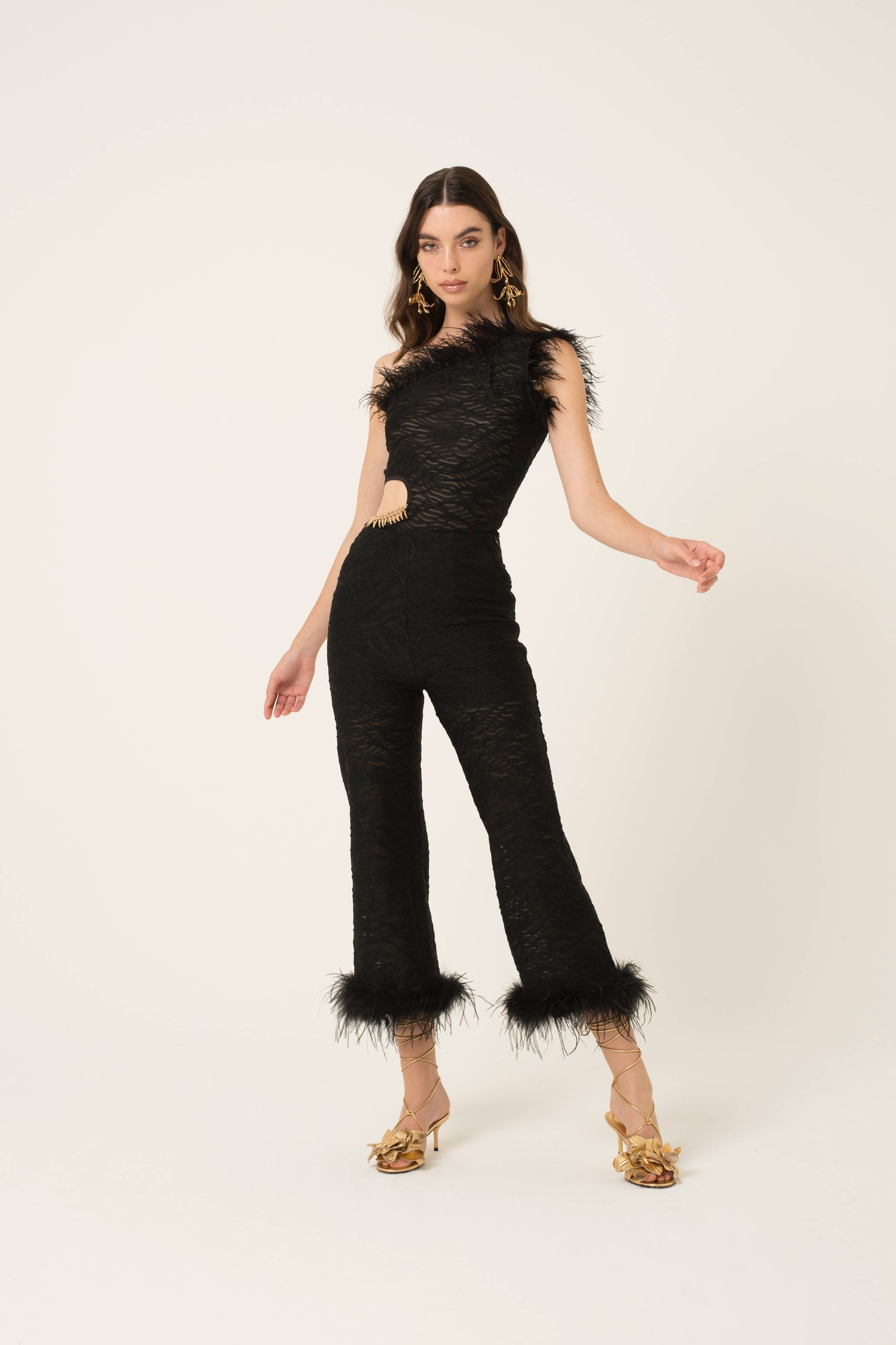 Anita Feather Trim Pants / The Bang Bang Shop