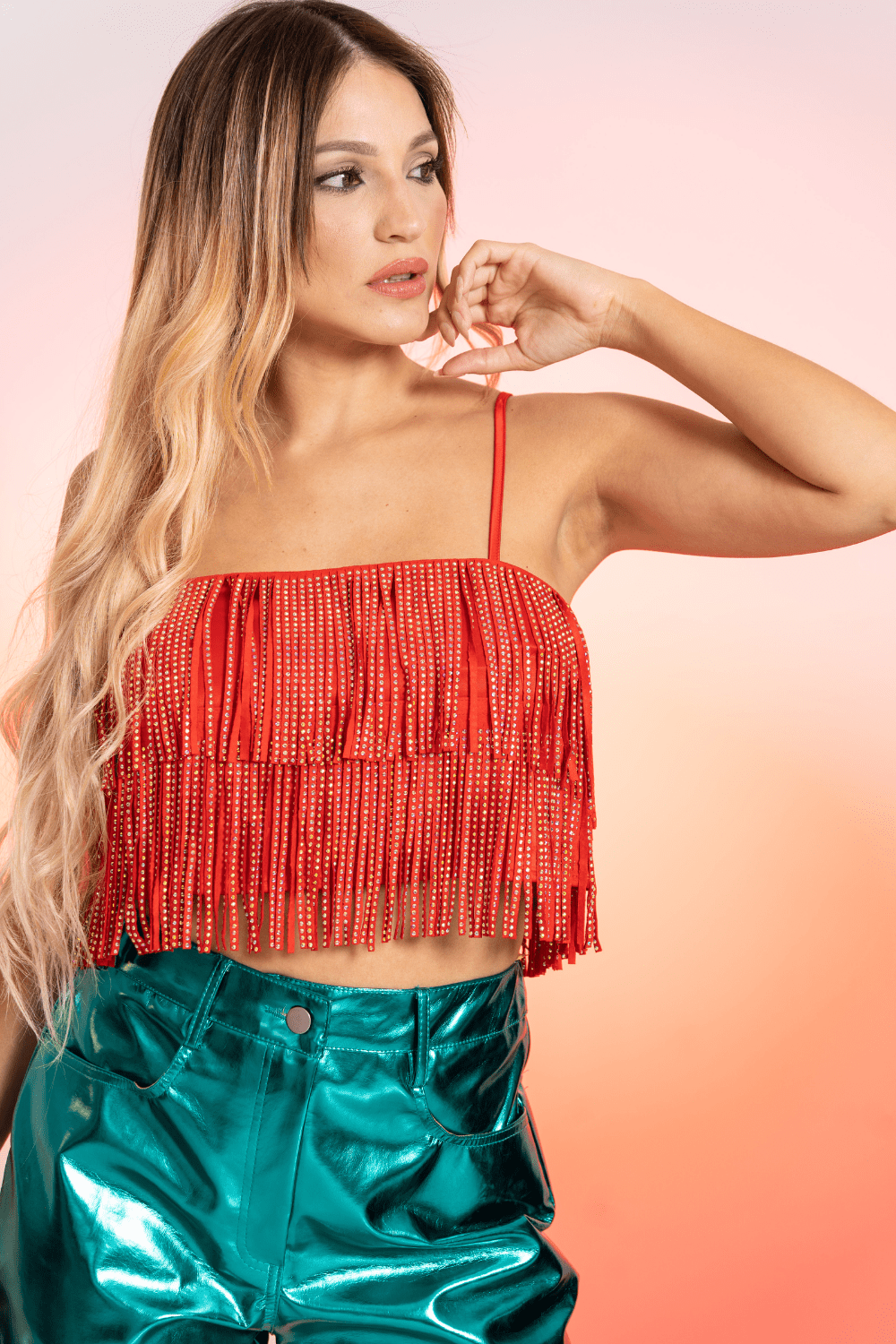 Satin Fringe Top Tangerine / The Bang Bang Shop