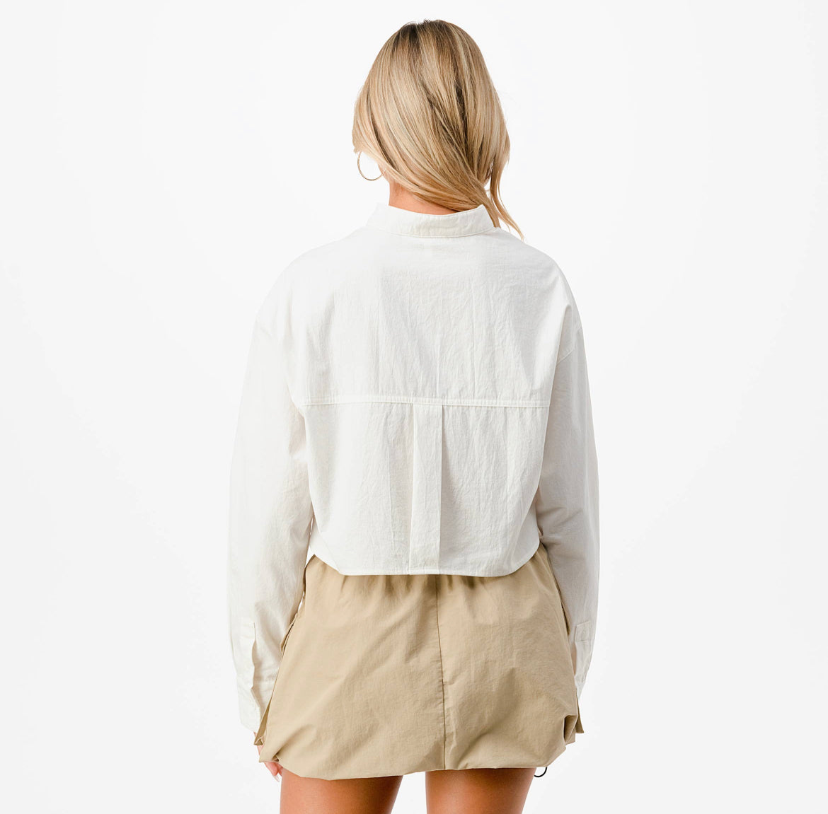 Mandarin Collar Long Sleeve Cropped Shirt