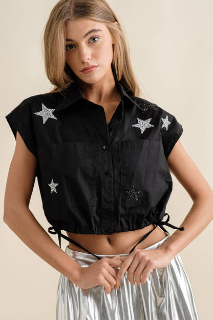 Poplin Star Top in Black / The Bang Bang Shop