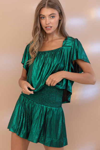 Metallic Smocked Set in Emerald / The Bang Bang Shop